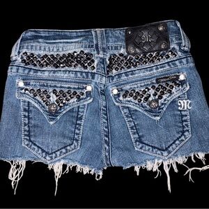 MISS ME 26 Distressed Denim studded Cut Off Cotton Jean Shorts Acid Washed RARE!